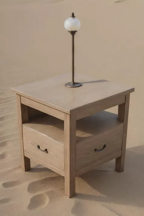 photorealistic photo of the front of a decorative end table in a dessert, sand, simple background, realistic, (masterpiece:1.1), (best quality:1.1), beautiful, (intricate details), unity 8k wallpaper, ultra detailed, aesthetic, perfect lighting,  <lora:end_table:0.35>