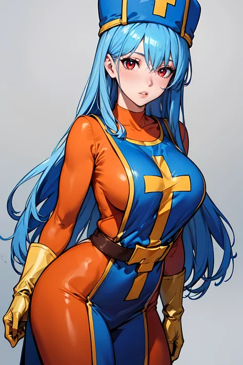 masterpiece,best quality, unreal engine, ultra res, extremely detailed,
1girl, waist, slender, (muscular:0.8)
<lora:hews style by goofy ai:0.4><cutesexyrobutts_v2:0.4><lora_puuzaki-puuna-lora-v1:0.1>
<lora:Round_Breasts_V7:0.4>
ROUND BREASTS, big BREASTS
fearless face, parted lips, watchig at viewer,
standing, sexy pose
waist shot,
simple background
anime style, key visual,
<lora:DQ3PRIEST:0.8>
light blue hair, red eyes, long hair
PRIEST \(DQ3\)
ORANGE BODYSUIT,MITRE,TABARD
ELBOW GLOVES