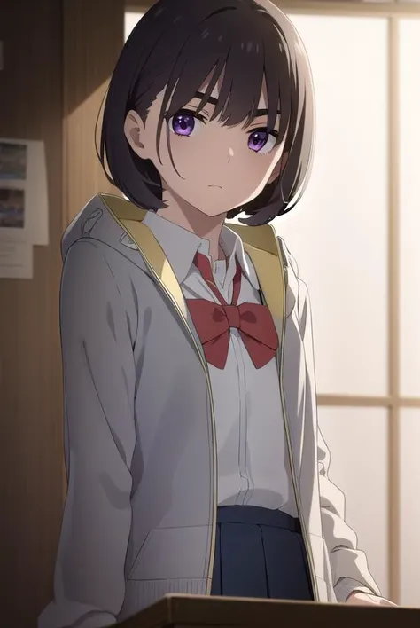 aoiaioi, <lora:aoi aioi movie-lora-nochekaiser:1>,
aoi aioi, short hair, black hair, red eyes, purple eyes,
BREAK shirt, dress, bow, school uniform, jacket, white shirt, collared shirt, hood, bowtie, red bow, red bowtie,
BREAK indoors, classroom,
BREAK looking at viewer, (cowboy shot:1.5),
BREAK <lyco:GoodHands-beta2:1>, (masterpiece:1.2), best quality, high resolution, unity 8k wallpaper, (illustration:0.8), (beautiful detailed eyes:1.6), extremely detailed face, perfect lighting, extremely detailed CG, (perfect hands, perfect anatomy),