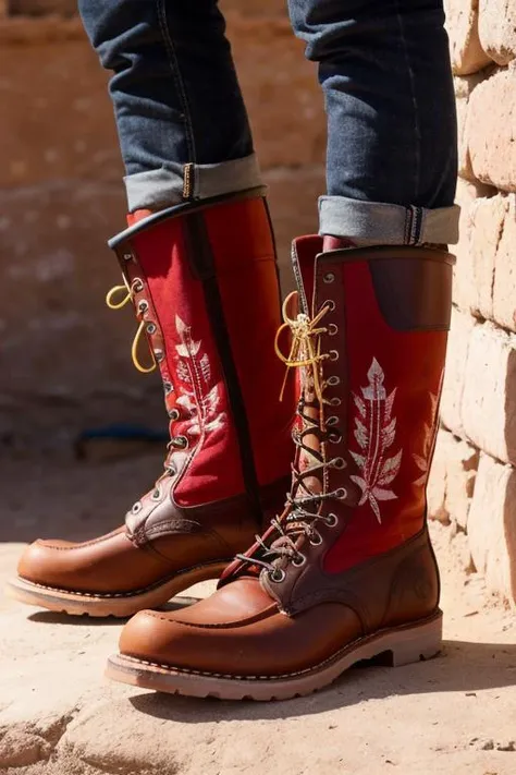 photo of muscular berber man at a hamlet wearing a Red Wing wellington work boots,  highly detailed,  intricate details, detailed background, depth of field