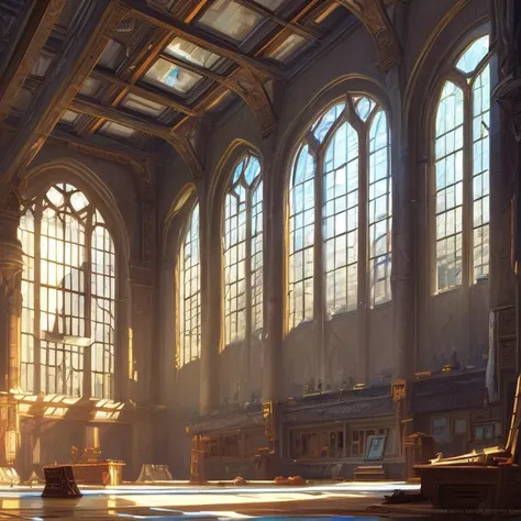 tall building interior with glass windows and windows, large glass windows AnimeCastleInterior3 VRAY-RENDER