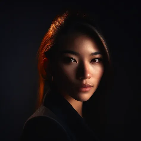 photo of a woman posing in a dark room with rim lighting, to8contrast style