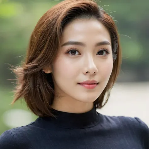 majicmix_style, oblique angle, medium shot, an exquisitely beautiful actress, long nose, (clear eyes, symmetrical eyes), gently smile, Short, natural lighting, outdoor, <lora:majicmix_style_ver3:1.23>