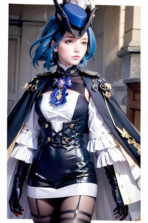 masterpiece, best quality, <lora:nxc01:1>,1girl,solo,clorinde, ascot, blue hair, kbxll
