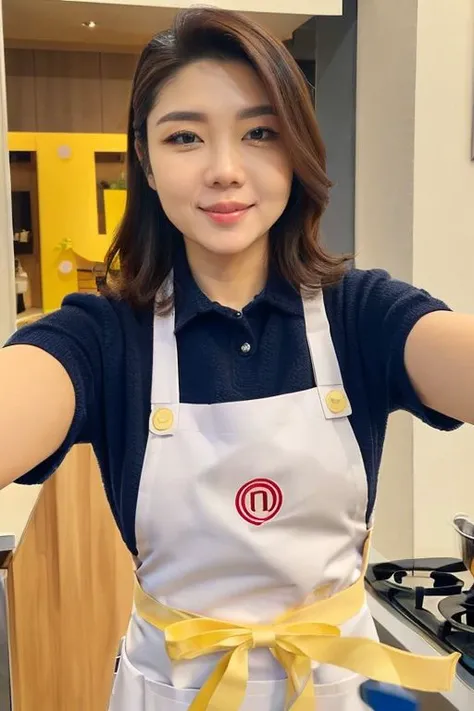 belinda, selfie, happy face, wearing apron,
 <lora:Celeb_BelindaChristina:0.8>, , masterpiece, (best quality:1.2), [:intricate details:0.2],