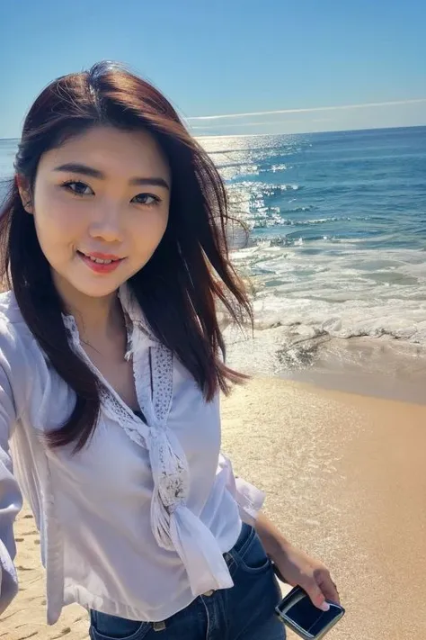 arafed asian woman in a white bra top and blue jacket standing on a rocky beach, gorgeous young korean woman, beautiful young korean woman, jaeyeon nam, beautiful south korean woman, korean girl, heonhwa choe, xintong chen, a young asian woman, wenfei ye, young asian girl, taejune kim, posing on a beach with the ocean