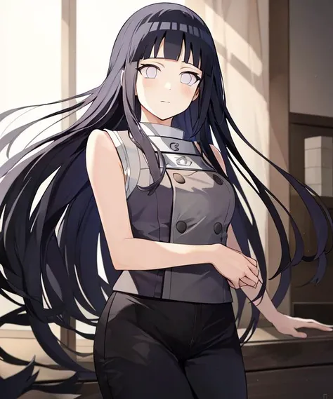 Best quality, absurdres, ultra-detailed, <lora:HinataV3:1>, hyuuga hinata, Hinata-Sleeveless-Outfit,