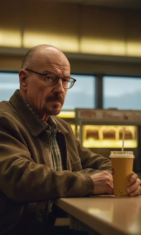 photography of a scene from breaking bad, walter white waiting waiting waiting waiting waiting on a big mac inside of McDonald’s, dream, unreal, 8k, gorgeous, hot, intricate, cinematic lighting, hyper detailed, best quality, ultra high res