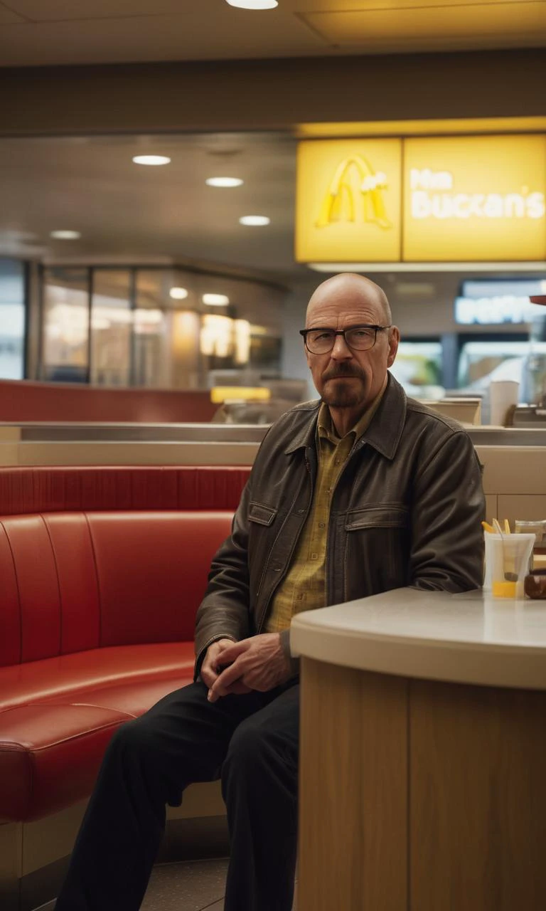 photography of a scene from breaking bad, walter white waiting waiting waiting waiting waiting on a big mac inside of McDonald’s, dream, unreal, 8k, gorgeous, hot, intricate, cinematic lighting, hyper detailed, best quality, ultra high res