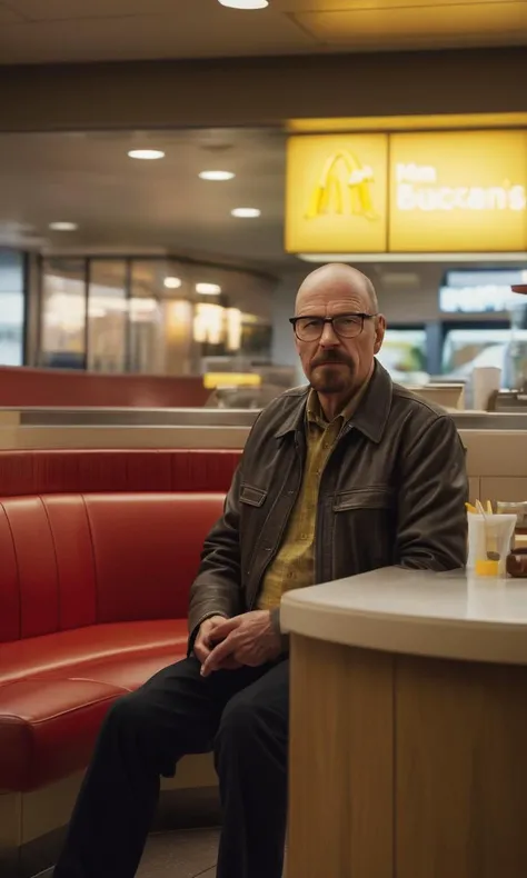 photography of a scene from breaking bad, walter white waiting waiting waiting waiting waiting on a big mac inside of McDonald’s, dream, unreal, 8k, gorgeous, hot, intricate, cinematic lighting, hyper detailed, best quality, ultra high res