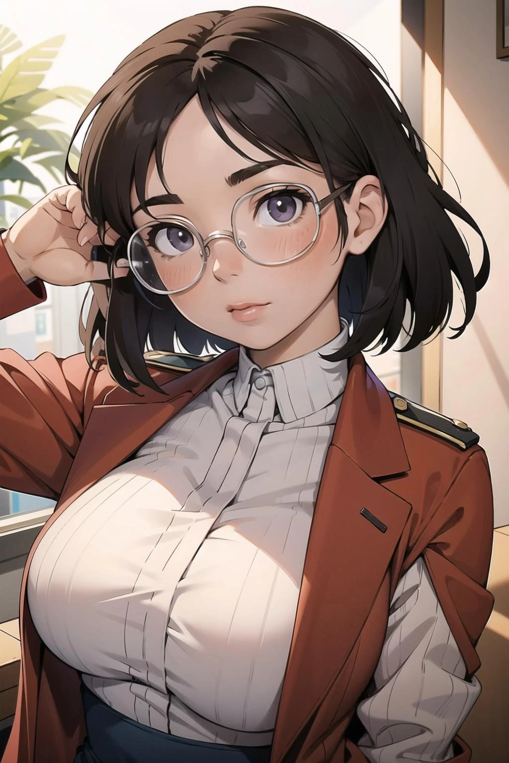 masterpiece, best quality, <lora:AGATHE:1> agathe auproux, breasts, glasses