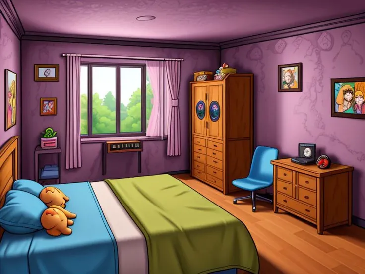 (lucasarts adventure games style), gamer girl's bedroom,