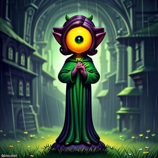 Disney, Pixar (Style: 3d, trending on artstation, ((high quality:1.2, masterpiece:1.2)), (8k resolution), high details, incredibly absurdres, color connection, colorized, colorful, (celtic:1.3), ireland, Saint Patrick's Day, imp, goblin, four leaf clover), comics art by Chris Bachalo, high contrast art, Rustic Sculptural ("Aliens of London":1.3), Raining, Wonder, Nostalgic lighting, 80mm