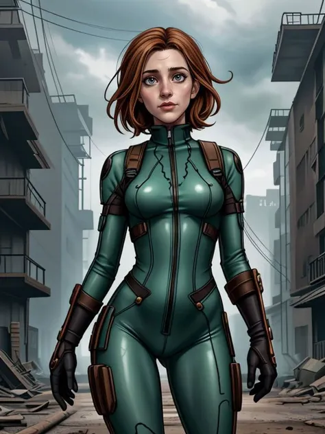 a post-apocalyptic society where mutants rule the land,
Kate_McFey,
jumpsuit outfit, a future society where clones are the norm,