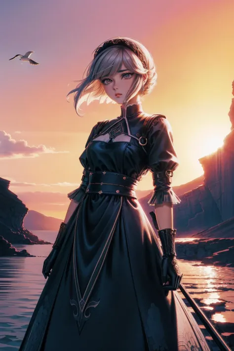1girl, mundane Anime, intricate details, long shot of a Enticing Violent ([head of a Seagull|Lara Flynn Boyle]:1.3) , at Paradoxical blossoms, desolate street and lava pit, at Golden hour, deep focus, monochromatic art, (stylized by Marianne Breslauer:1.2) , (Victor Vasarely:1.1) , Detailed illustration, Shameless, Cyberpop, studio lighting, F/2.8, BW, Decals, Rule of Thirds, absurdres, beautiful, exquisite
