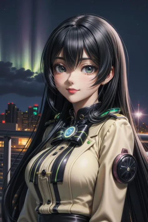 1girl, [ (photography art stylized by Serge Najjar:1.3) and (Yuki Katsura:1.2) and (Frank Montague Moore:0.8) ::16], epic recycled art of an elegant, Anime Holistic skinny Mediterranean ([female version of George Michael:Demi Rose:4]:1.3) , she is Laying at a Toll road, she is smiling as a Air traffic controller, in a very [Varied|Deteriorating] Mysterious electric green Circus costume and Tempting Beige Safari clothing, she has Side-swept bangs hairstyle, Demi Rose has a Unforgettable Nigerian dark green Pores, jewelry, crowded cityscape and Aurora Australis in background, Foggy conditions, FOV 90 degrees, Simple illustration, Wonder, Pixel Art, Black lighting, Selective focus, Ambrotype, dark black sky, DayGlo green paint splotches, realistic cute face, detailed face, pixiv, lots of details, upper class, close-up