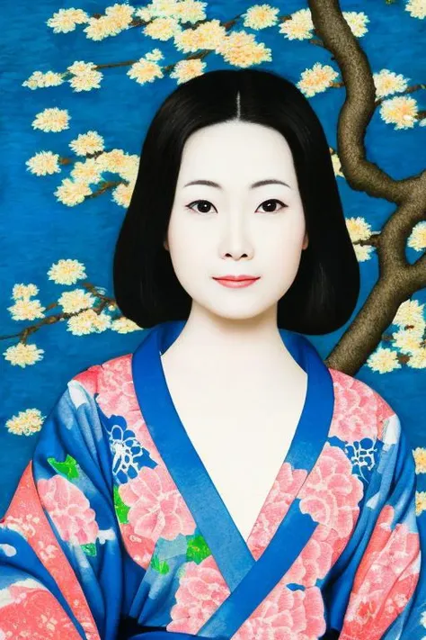 a cute woman in a  kimono, a photorealistic portrait with breast, Ayako Rokkaku, cloisonnism, japanese, (masterpiece:1.5), 4k, 8k, hdr, uhd.