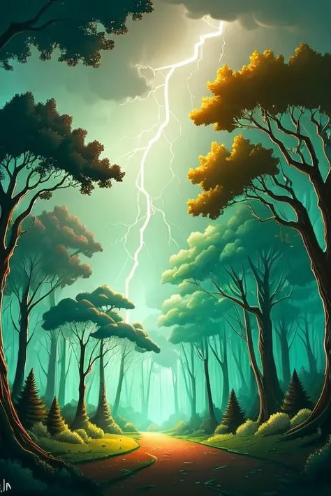 thunderstyle <lora:thunder_model:0.5> forest