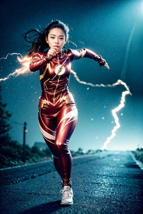 ((Intricate digital painting of the flash)) ,((20 yo. girl)),upper body,full body portrait of futuristic power armor,slow motion, running towards viewer, intimidating ,bold highlight,speed lines, air current, motion blur,
ray tracing,best quality, masterpiece, highres, original, extremely detailed 8K wallpaper, an extremely delicate and beautiful,realistic,photograph,incredibly_absurdres,colorful,Depth of field ,realistic,cinematic lighting,intricate detail,
lighting,Photo taken with Canon EOS 5D Mark4 and SIGMA Art Lens 35mm F1.4 DG HSM, F1.4, ISO 400 Shutter Speed 2000,((Photo style:Ninagawa Mika:1.5 ))
Canon EF 24-70mm f/2.8L II USM lens on a Canon EOS 5D Mark IV camera,
thunderstyle<lora:thunder_model:0.5> <lora:add_detail:0.4>