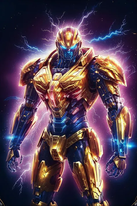 Best quality, masterpiece, ultra high res, (photorealistic:1.4),<lora:shanyaogaoda:0.7>,shanyaogaoda, neonlight\(ttp\), mecha, no humans, solo, <lora:Neonpunkai-8:0.2> ,Neonpunkai, <lora:neonlight_V1_loha:0.2>,gold foil,gold leaf art,glitter drawing,thunderstyle <lora:thunder_model:0.9>,
