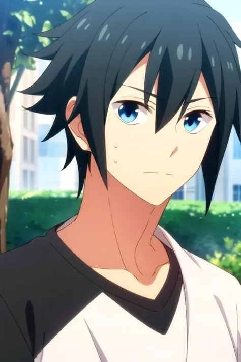masterpiece, best quality, , 1boy, solo, male focus, looking at viewer, upper body, depth of field, , , <lora:haruhiko_takase:0.66>, haruhiko_takase, black hair, blue eyes