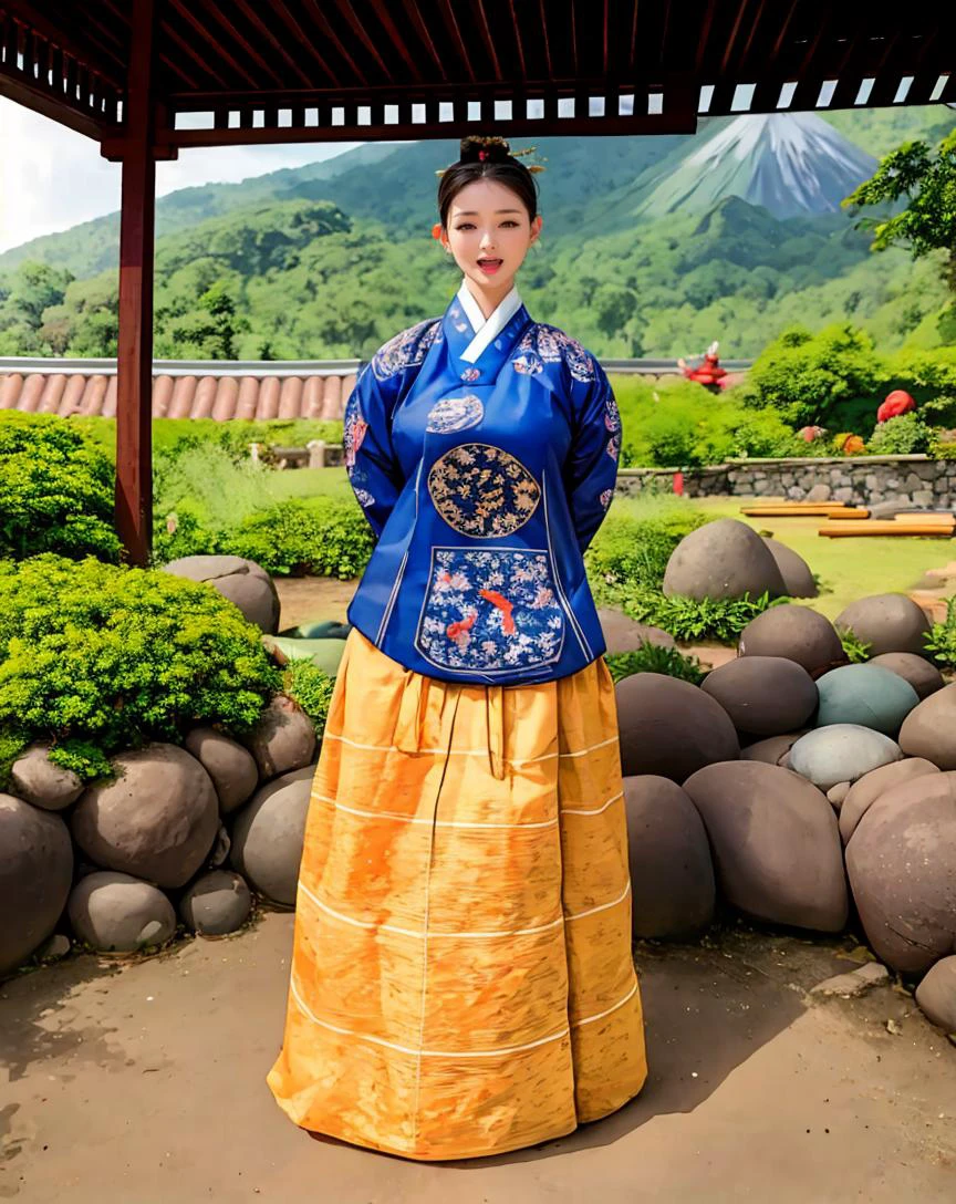 (full body), photography of a girl, braided_bun, Long hair,
light_slate_gray_color, waering (dangui:1.4), intricate pattern,
(curvy body:1.28), (big breast:1.24),
(life-action:1.4),
(swampland shore, garden, volcano, ramen shop, misty, water, mountain),
(best quality, detailed, photorealistic:1.4), <lora:DanguiHanbokV2:1>