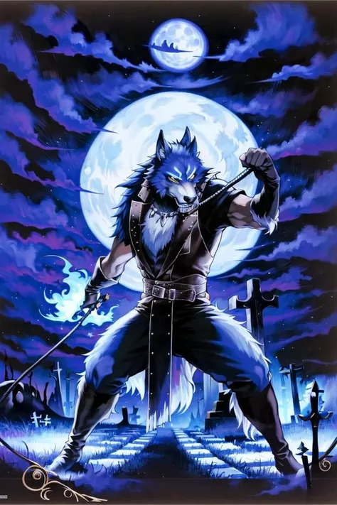 <lora:SotN:1>, SotnStyle, 1boy, whip, holding, fighting stance, bat, animal, ((werewolf)), graveyard, dark, moon, masterpiece, best quality,