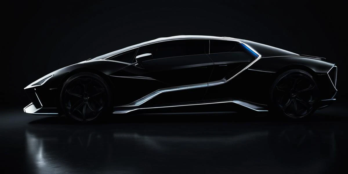 (((opulent-Ultra-HD-details))) (((cover-concept-style))) black-car-silhouette-for-music-cover, sideview, vantablack-car-paint-color, fading-lighting