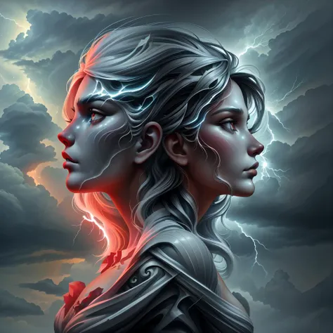 blood scavengers opposite world dream cyan magenta. A fight inside a broken mind. A splendid beautiful trans woman trying to emerge as the future in an astonishing panorama of end times.