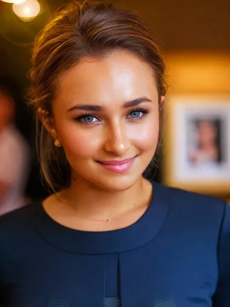 ((2/3 body view)), ((Wearing a blouse and slacks)), ((Professional Photo Shoot)), ((walking the streets of New York City, NY)), model shoot style, extremely intricate, High Detail, Sharp focus, dramatic, soft cinematic light, (looking at viewer), (Real Eyes), (Detailed Eye Corneas) (detailed pupils), (smiling), 24mm, photo lab, elegant, insane details, hyperdetailed, low contrast, epiCRealism, (((SFW))) <lora:Hayden_Panettiere:0.85> <lora:royta v1.1:1>