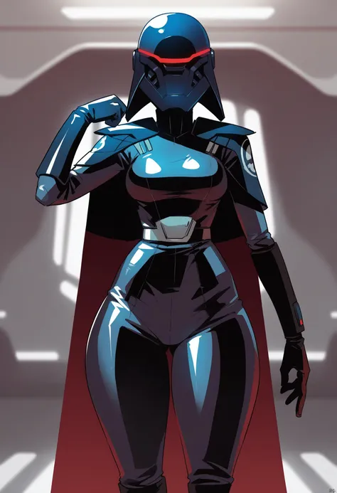 score_9, score_8_up, score_7_up, score_6_up, 2d, rating_questionable,
BREAK
Trilla, helmet with red visor, star wars,
armor,black gloves,tight bodysuit,black cape,black pants,
close up, solo, standing, front view, crossed amrs, medium breasts, wide hips,
indoors, sith base, science fiction, <lora:Trilla:0.8>, <lora:balsamique-guy-PONYv1:0.8>,