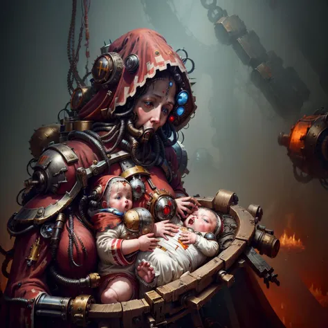 (((Techpriest, Adeptus Mechanicus, Mother holding Baby, ))), <lyco:Mother holding Baby:1.0> <lora:techpriest:1> <lora:add_detail:1>