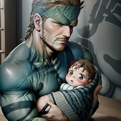 (((solid snake, Father holding Baby, blush))), <lyco:Mother holding Baby:1.0> <lyco:Blush:0.2> <lora:solidsnake-nvwls-v3:1>