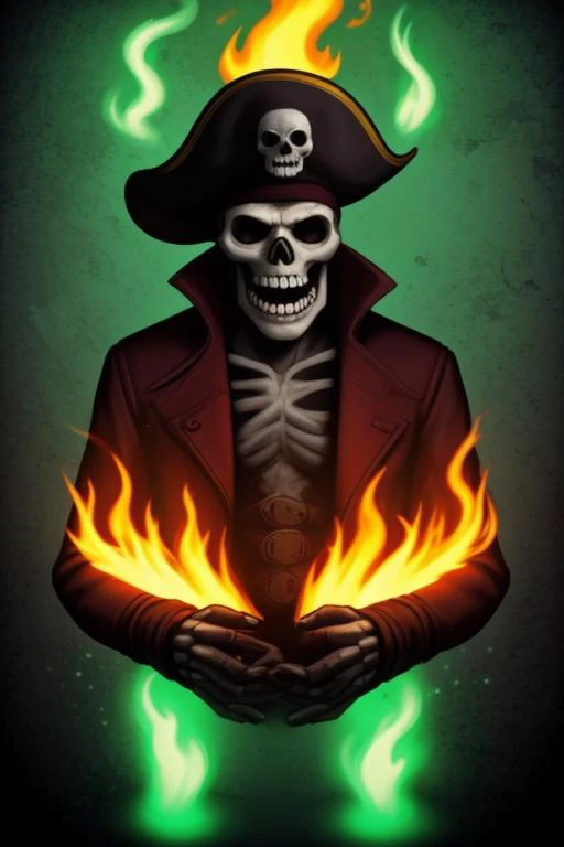 XE-LucasArts secret of monkey island
carribean (green flames burning skull) skeleton pirate captain, lechuck
<lora:LCM_LoRA_Weights_SD15:1>