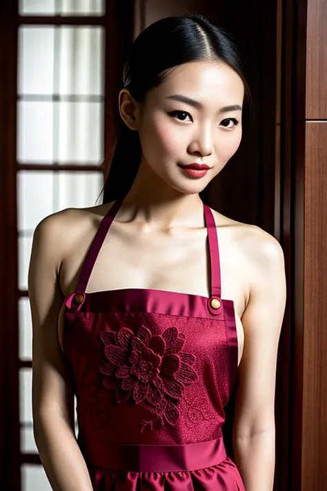 <lora:BDSMClothing-v1-3:0.8> photo of a supermodel Chinese woman wearing a maid apron  and intricate and masterpiece and incredible detail and perfect lighting and professional photoshoot and perfect face and (Detailed face) and Detailed skin and  <lora:Perfect_pussy_newb_0.1:0.4>