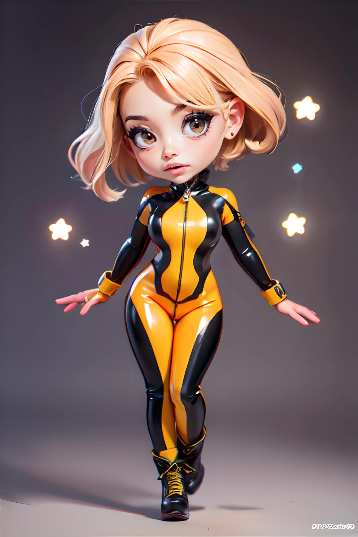 (masterpiece, best quality), studio photo,
perfect athletic model body, (narrow waist:1.4), big perfect round breasts, (latex suit:1.4), (gorgeous face, skin texture:1.2), (ultra-wide angle:1.3), half body shot, pale skin, cinematic lighting,
<lora:BDSMClothing-v1:0.6> latex, catsuit, transparent, see-through, fishnets, boots, skin tight, latex bodysuit, see-through latex bodysuit,zipper,transparent latex,
plain background,photography,t
<lora:chibi:1.1> chibi, full body,
<lora:detail_slider_v4:1.1>