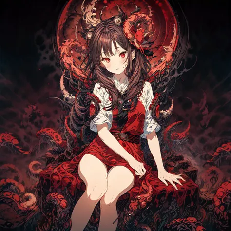 <lora:Cthulhu:0.5>,niuqu,solo,(1girl:1.1),sitting,robe,red eyes,long hair,monster,tentacles,red theme,full moon,<lora:add_detail:1>,side light,<lora:æµ·éæµ©æ¼ Umino_Hiromaku:0.7>,umino,minimalism,
