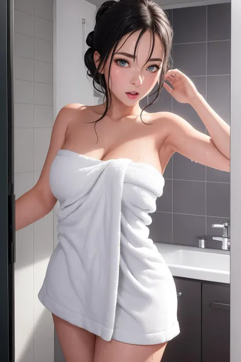 (masterpiece), highly realistic, smiling for the camera, Two slender beautiful female student naked, (exposing her tits and wet body), Short hair and pale skin, (shower room
), (perfect anatomy), 8k Resolution, wonder full, elegant, hyperrealism, approaching perfection, dynamic, highly detailed, ultra high definition, HD resolution, high quality boost, contrast boost