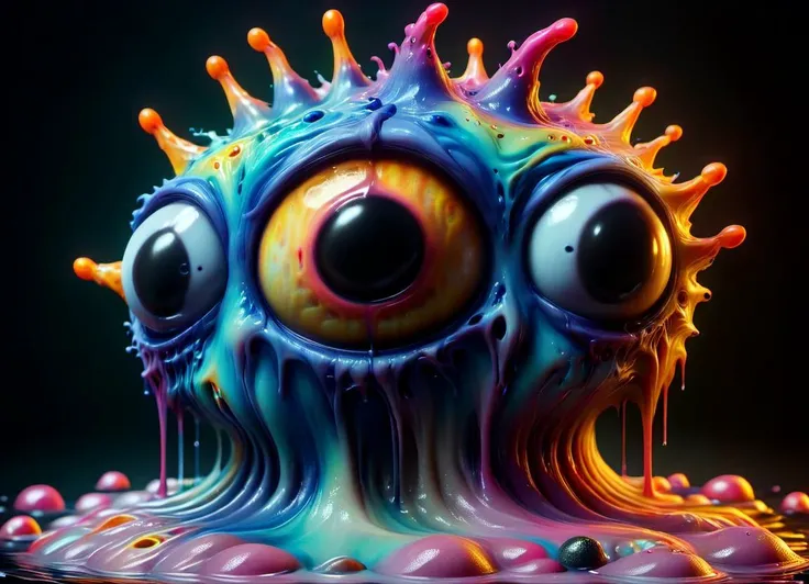 (centered) 3d model of a cute sinister vibrant colored monster with long fur and souless eyes by alexander jansson:1.3 | centered, psychedelic, colorful, matte background:0.9 | by jim henson:0.7 | dave melvin:0.4 | unreal engine, deviantart, artstation, octane, finalrender, concept art, hd, 8k resolution <lora:ral-melting-sdxl:1.2> ral-melting <lora:bigeyes-xl-v1:2.8> big eyes <lora:EnvyTrypophobiaXL01:1> trypophobia, subsurface scattering, ultra hd, 4k, high def, Photorealistic, Hyperrealistic, Hyper detailed, analog style, realistic, masterpiece, best quality, ultra realistic, 8k, Intricate, High Detail, film photography, soft lighting, heavy shadow