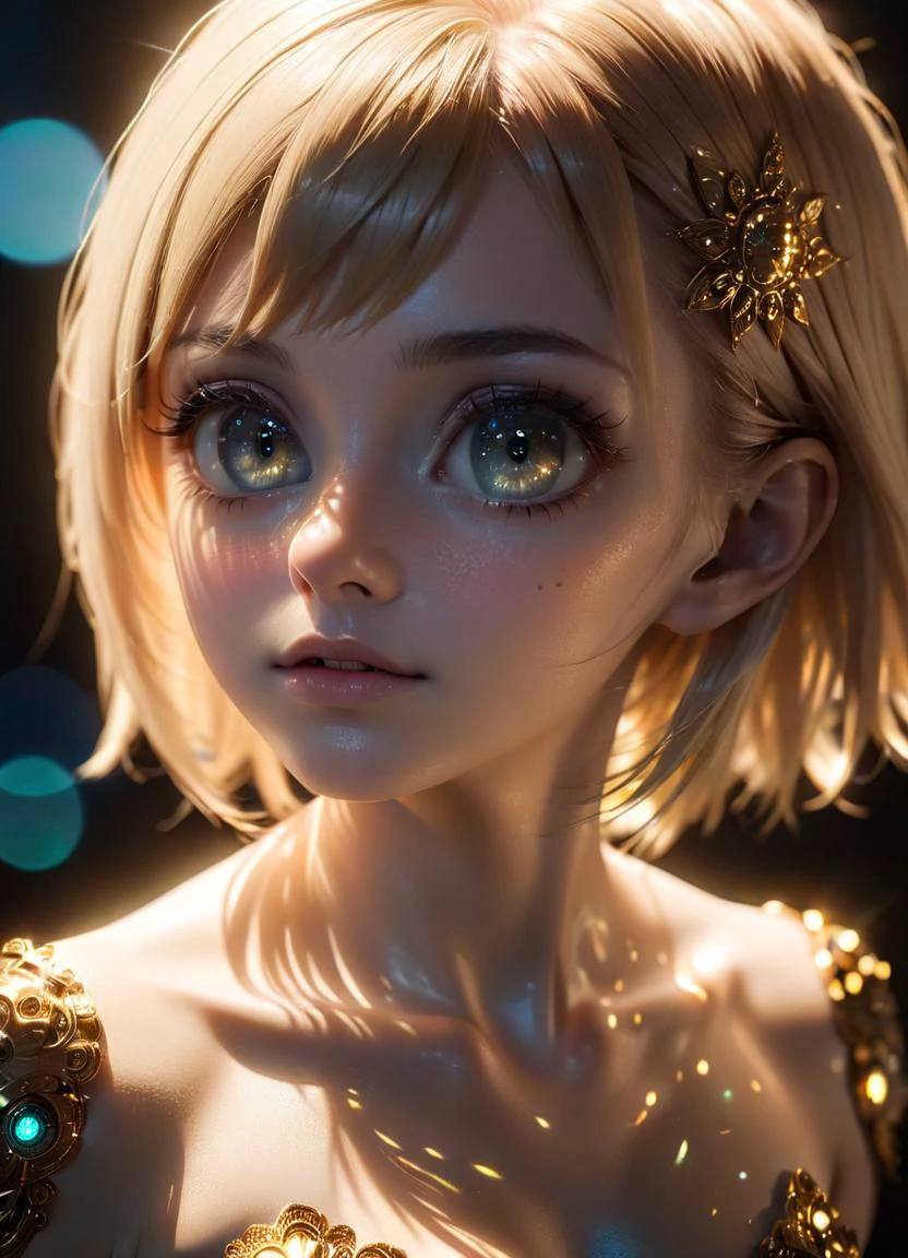 cinematic photo Hyper-realistic medium shot portrait with hyperdimensional artificial humanoid being. beautiful intricately detailed, with regularly textured bioluminescent skin, ornate, hyper futuristic. Character created by artstation, Golden hour, bokeh, creature, digital art by wlop and android jones and greg rutkowski <lora:bigeyes-v2_16x8-4x1:1.8> big eyes, subsurface scattering, Photorealistic, Hyperrealistic, analog style, realistic, film photography, soft lighting, heavy shadow, 35mm photograph, film, bokeh, professional, 4k, highly detailed, RAW candid cinema, 16mm, color graded portra 400 film, remarkable color, ultra realistic, textured skin, remarkable detailed pupils, realistic dull skin noise, visible skin detail, skin fuzz, dry skin, shot with cinematic camera