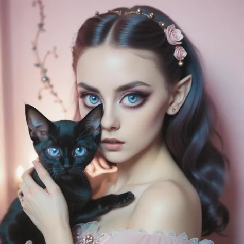 ((fullbody:1.4))((2girls:1.4)) <lora:add-detail-xl:0.8> Double exposure a award winning analog photo of RAW photo, (medium shot:1.4) (documentary photography:1.3),The most beautiful ballerina holds a kitten, in the style of gothic grandeur, light crimson, daz3d, retro hollywood glamour, poodlepunk, candid portraiture, pink, in the style of Canon EOS 60D, 50.0mm, f/2.8, 1/250s, ISO 500, Technicolor process, black rose power, southern gothic, light pink and light gold, captivating gaze, washed-out, neo-pop sensibility, gothic, stripcore, ethereal colours, gothic art, fullbody, perfect eyes, perfect features, perfect hands, perfect body, 128k, 1080p, cinematic quality, cinematic lighting, voodoo, sinister, diabolical, testp, stunningly beautiful, maxim, hyper realistic details, voodoo, sinister,128k, hyper realistic, pastel colour palette,(mark ryden 1.3) <lora:bigeyes-xl-v1:0.8> big eyes, anime eyes, <lora:aiCREAT0RXLARTISTIC_v40BOLDER:1> <lora:ral-epochelves:0.8> ral-epochelves