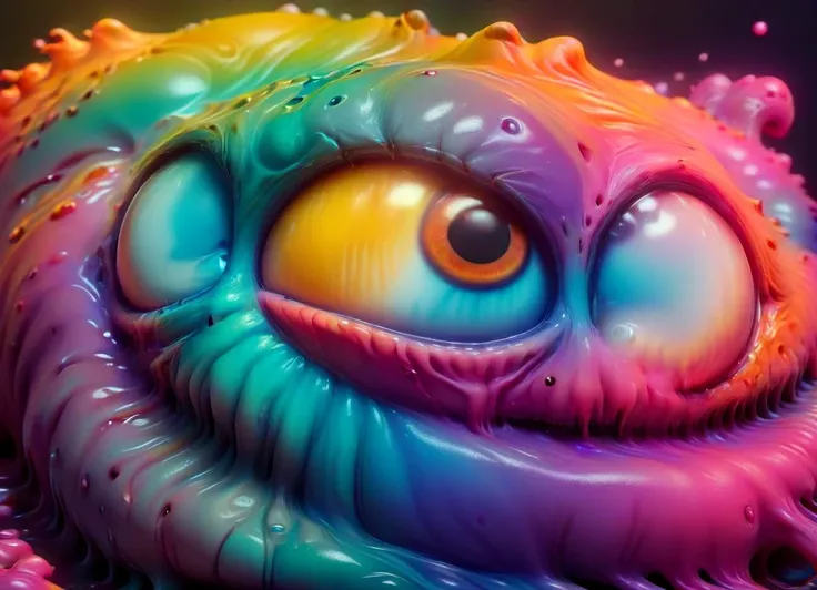 (centered) 3d model of a cute sinister vibrant colored monster with long fur and souless eyes by alexander jansson:1.3 | centered, psychedelic, colorful, matte background:0.9 | by jim henson:0.7 | dave melvin:0.4 | unreal engine, deviantart, artstation, octane, finalrender, concept art, hd, 8k resolution <lora:ral-melting-sdxl:1.2> ral-melting <lora:bigeyes-xl-v1:2.8> big eyes <lora:EnvyTrypophobiaXL01:1> trypophobia, subsurface scattering, ultra hd, 4k, high def, Photorealistic, Hyperrealistic, Hyper detailed, analog style, realistic, masterpiece, best quality, ultra realistic, 8k, Intricate, High Detail, film photography, soft lighting, heavy shadow