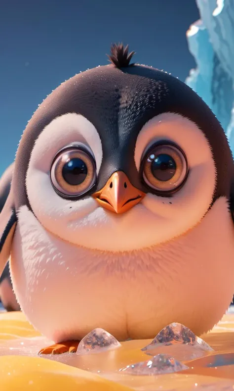 penguin with <lora:bigeyes-v2_16x8-4x1:1> big eyes, anime eyes, standing on iceberg, subsurface scattering, ultra hd, 4k, high def, Photorealistic, Hyperrealistic, Hyper detailed, analog style, realistic, masterpiece, best quality, ultra realistic, 8k, Intricate, High Detail, film photography, soft lighting, heavy shadow