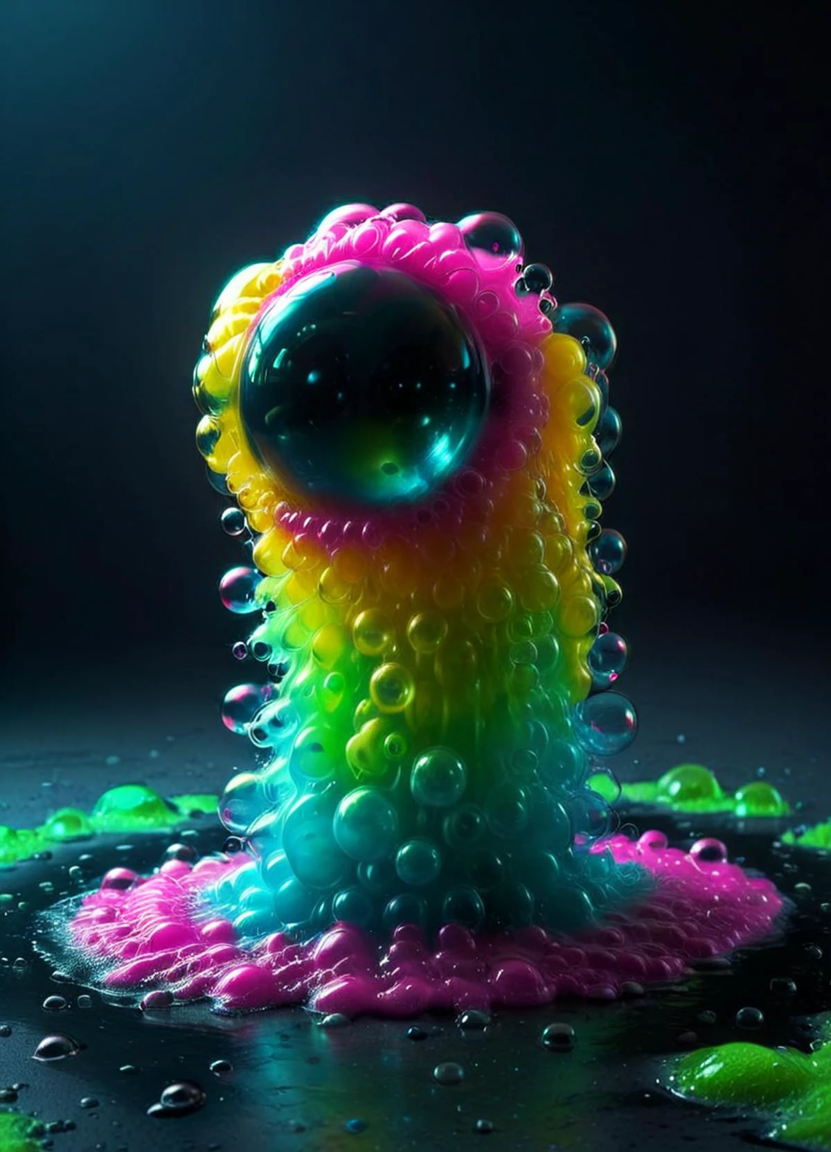 horror-themed cinematic photo Ombre color scheme of neon blue, neon pink, neon yellow, neon green, neon orange, a bubbling goo slime creature <lora:Channel_42:0.3> *Channel_42* <lora:sss:0.8> <lora:XL_Aether_Bubbles_And_Foam_v1_SDXL_LoRA:0.6> made of soap bubbles, made of bath foam <lora:bigeyes-v2_16x8-4x1:1.9> white big eyes <lora:XL_RMSDXL_Creative:0.65> <lora:another-bored-monsters:0.8> fx-monsters <lora:acidzlime:0.4> acidzlime
BREAK
cute cartoon face by Disney of an (alien creature:1.1), subsurface scattering, Photorealistic, Hyperrealistic, analog style, realistic, film photography, soft lighting, heavy shadow , 35mm photograph, film, bokeh, professional, 4k, highly detailed . eerie, unsettling, dark, spooky, suspenseful, grim, highly detailed