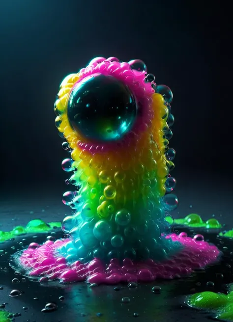 horror-themed cinematic photo Ombre color scheme of neon blue, neon pink, neon yellow, neon green, neon orange, a bubbling goo slime creature  <lora:Channel_42:0.3> *Channel_42* <lora:sss:0.8> <lora:XL_Aether_Bubbles_And_Foam_v1_SDXL_LoRA:0.6> made of soap bubbles, made of bath foam <lora:bigeyes-v2_16x8-4x1:1.9> white big eyes <lora:XL_RMSDXL_Creative:0.65>  <lora:another-bored-monsters:0.8> fx-monsters <lora:acidzlime:0.4> acidzlime
BREAK
cute cartoon face by Disney of an (alien creature:1.1), subsurface scattering, Photorealistic, Hyperrealistic, analog style, realistic, film photography, soft lighting, heavy shadow , 35mm photograph, film, bokeh, professional, 4k, highly detailed . eerie, unsettling, dark, spooky, suspenseful, grim, highly detailed