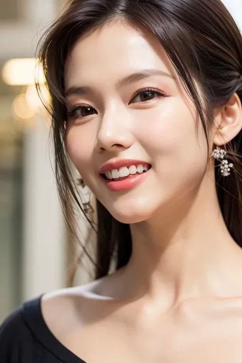 sntwsana, 8k, (best quality, raw photo), (realistic, photo-realistic:1.3), masterpiece, ultra detailed, extremely detailed eyes and face, light on face, physically-based rendering, extremely detailed eyes and face, makeup, ultra detailed skin texture, realistic skin tone, perfect skin, extremely detailed CG unity 8k wallpaper, bangs, hair accessories, (smile), city, night, perfect anatomy <lora:sanaTWICE_sanaV10:0.8>