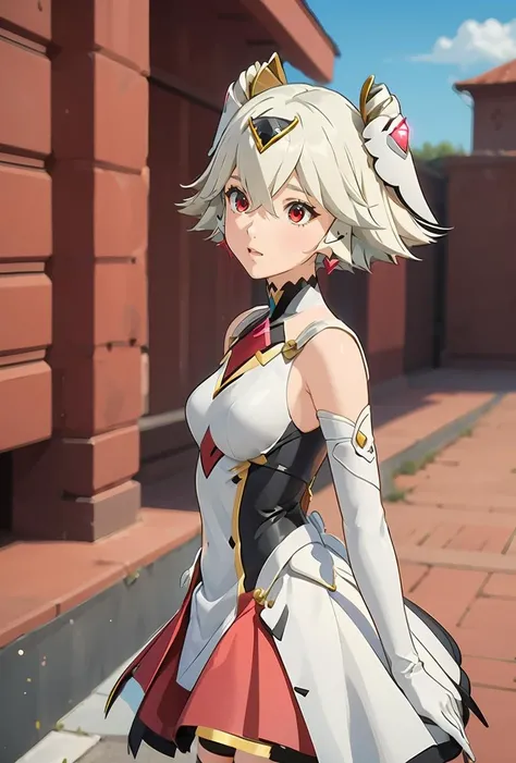 (masterpiece, best quality), 1girl,<lora:!Rubytoff_02_00_01:0.8> rubytoff, white hair, hair ornament, twintails, hair between eyes, red eyes, bangs, gloves, white gloves, white dress