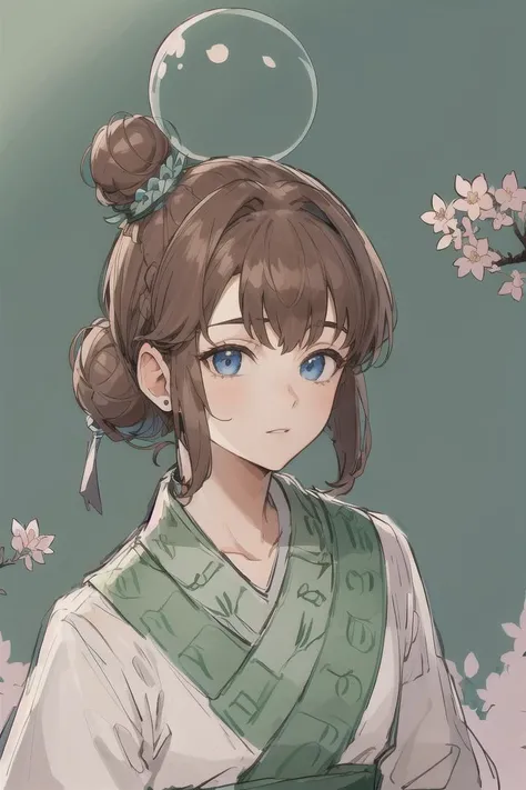 (Highest picture quality), (Master's work), (ultra-detailed), (Detailed eye description:1.2), masterpiece,best quality,extremely delicate and beautiful,beautiful detailed eyes and face, 1boy, cherry blossom,hanfu, looking_at_viewer, mole, pink_flower,(masterpiece:1.4),(best quality:1.4),full body, butterfly, solo, <lora:Hu-Jia:1>, dark blue eyes, brown hair, braids, asymmetrical bangs, (1bunch:1.3), (1bun on top of head:1.3)