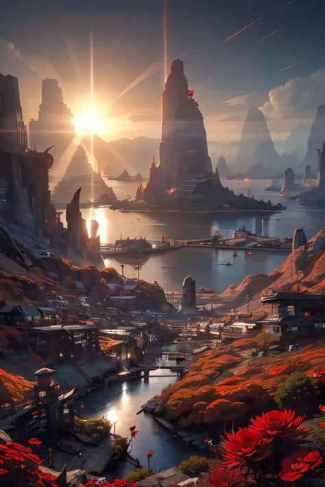 (Realistic:1.5) spikes, eye focus, cloudy sky, sun, long hair, lake, red flower, red eyes, cliff, no humans, spikes, nature, extra eyes, tree, mountain, horizon, street, underwater, nature, ship, sunlight, 1boy, <lora:EdobSyFyHorrorFairyTale_v1.0:0.6> <lora:EdobSyFyCityLandscape_v1.0:0.6>