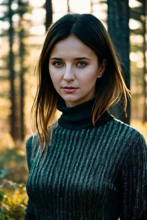 A stunning intricate full color portrait of a woman,black turtleneck, shy, epic character composition,by ilya kuvshinov, alessio albi, nina masic,sharp focus, natural lighting, subsurface scattering, f2, 35mm, film grain <lora:FionaRose:1>
